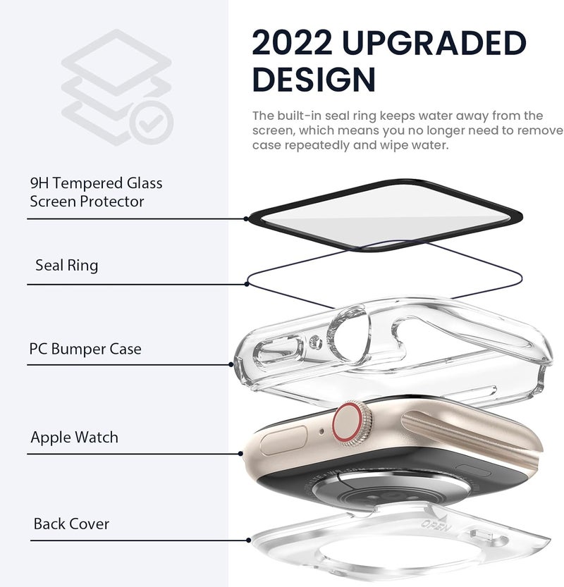 Tensea (2 in 1) for Waterproof Apple Watch Screen Protector Case 44mm SE 3/SE 2nd Generation/SE/Series 6/5/4 Accessories, 360 Front and Back, iWatch Face Cover with Tempered Glass for Women Men, 44 mm - Image 3